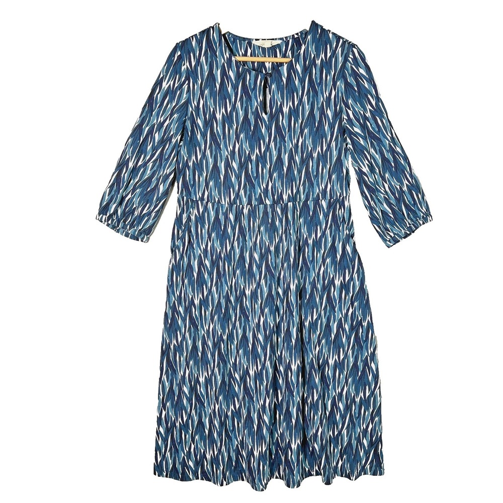 Seasalt Cornwall Dress 10 P Jersey Cotton 3/4 Sleeve Midi Button Cuff Sleeve
